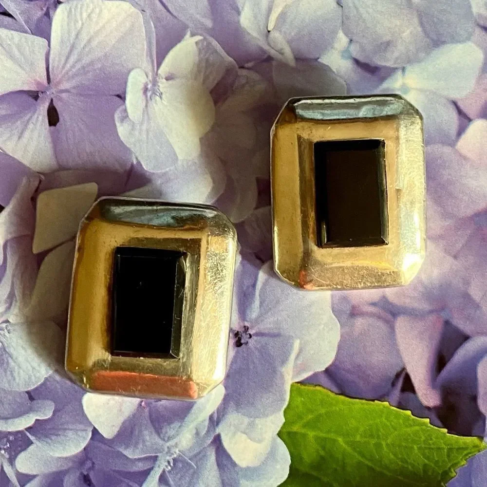 Vintage 925 silver & onyx clip earrings